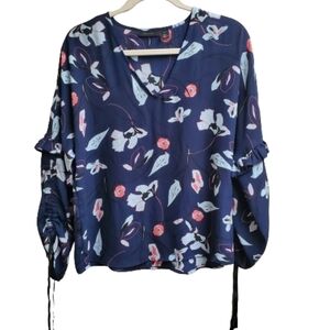 Halogen‎ Cinch Sleeved Floral Top XS